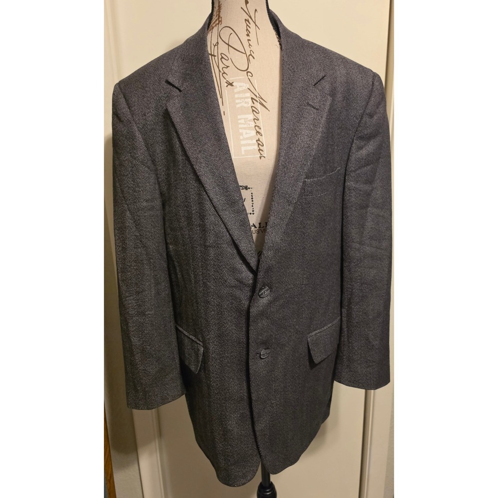 Rudolf Valentina Boutique Grey Herringbone Blazer Sport Coat 2 Button Jacket 44